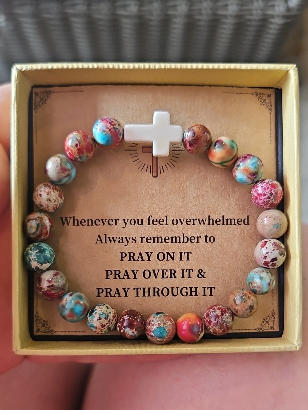 Multicolor Bead Cross Stretch Bracelet - Women